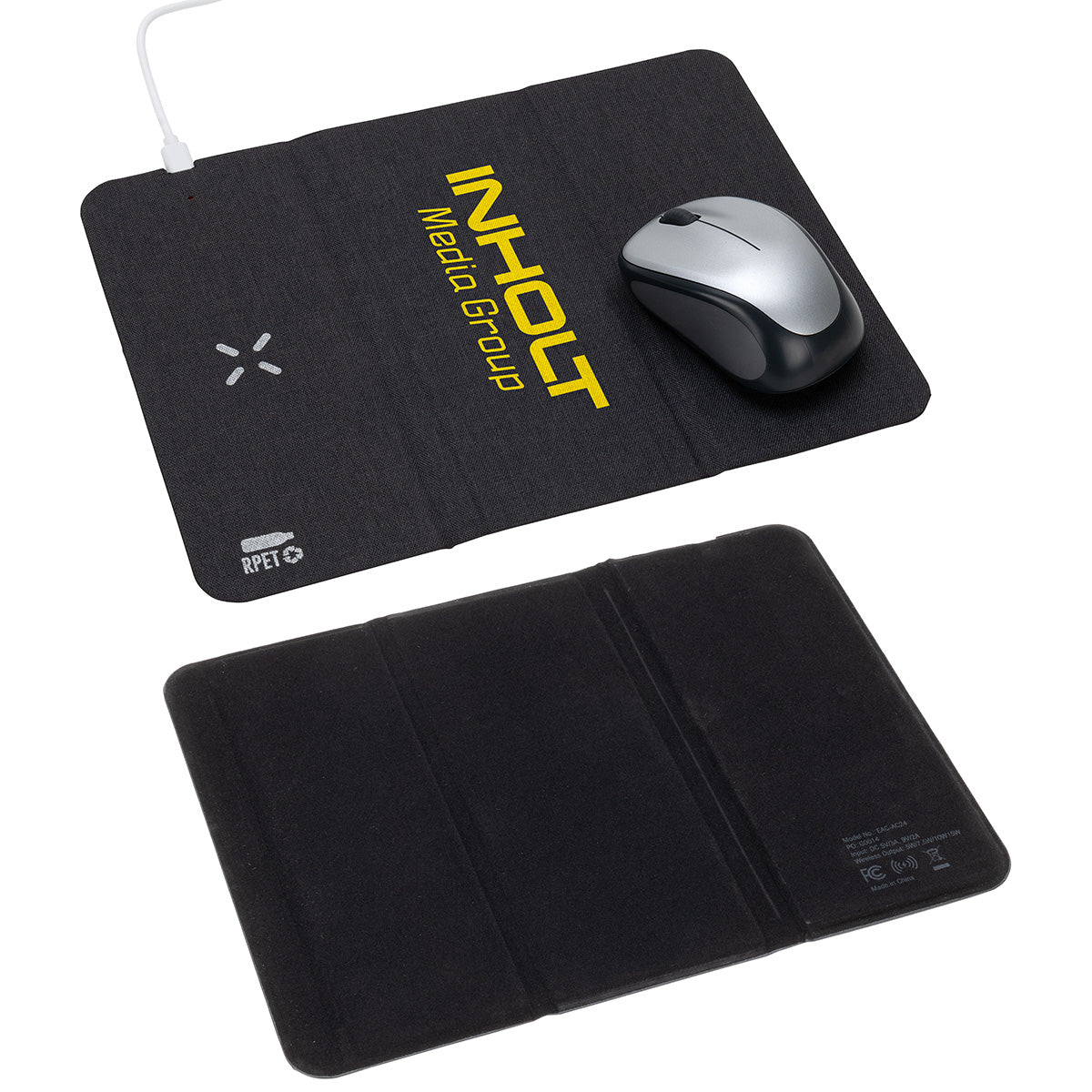 Black Acadia RPET Mouse Pad with 15W Wireless Charger