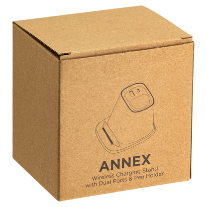 White Annex Wireless Charging Stand with Dual Ports & Pen Holder