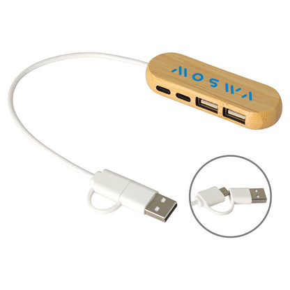 Bamboo/White Bamboo Dual Port USB & Type-C Hub