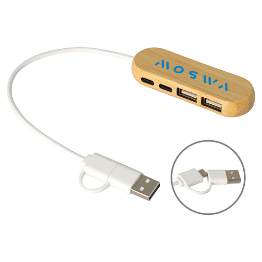 Bamboo/White Bamboo Dual Port USB & Type-C Hub