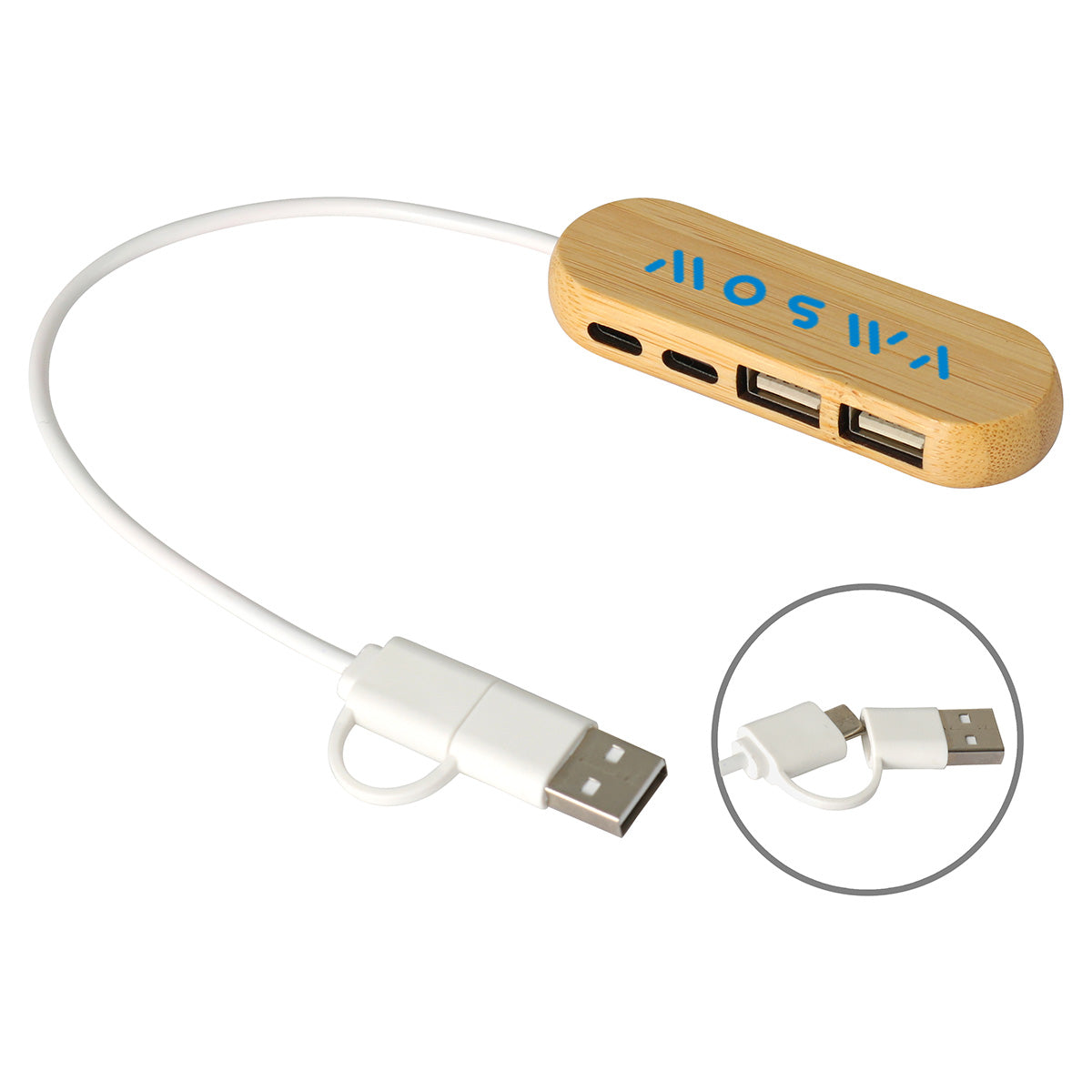 Bamboo/White Bamboo Dual Port USB & Type-C Hub