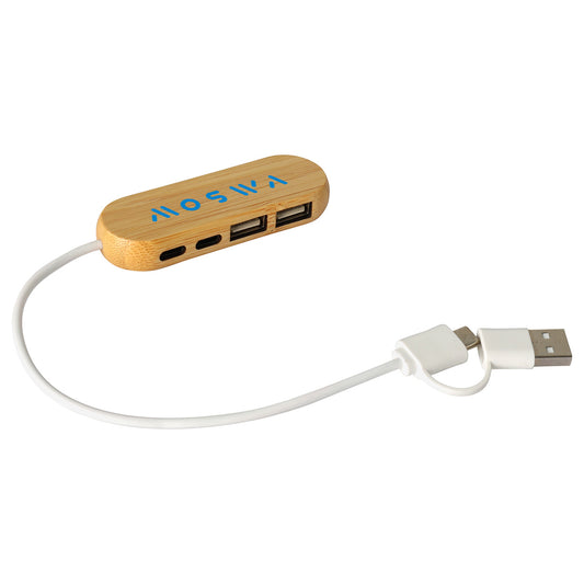 Bamboo/White Bamboo Dual Port USB & Type-C Hub