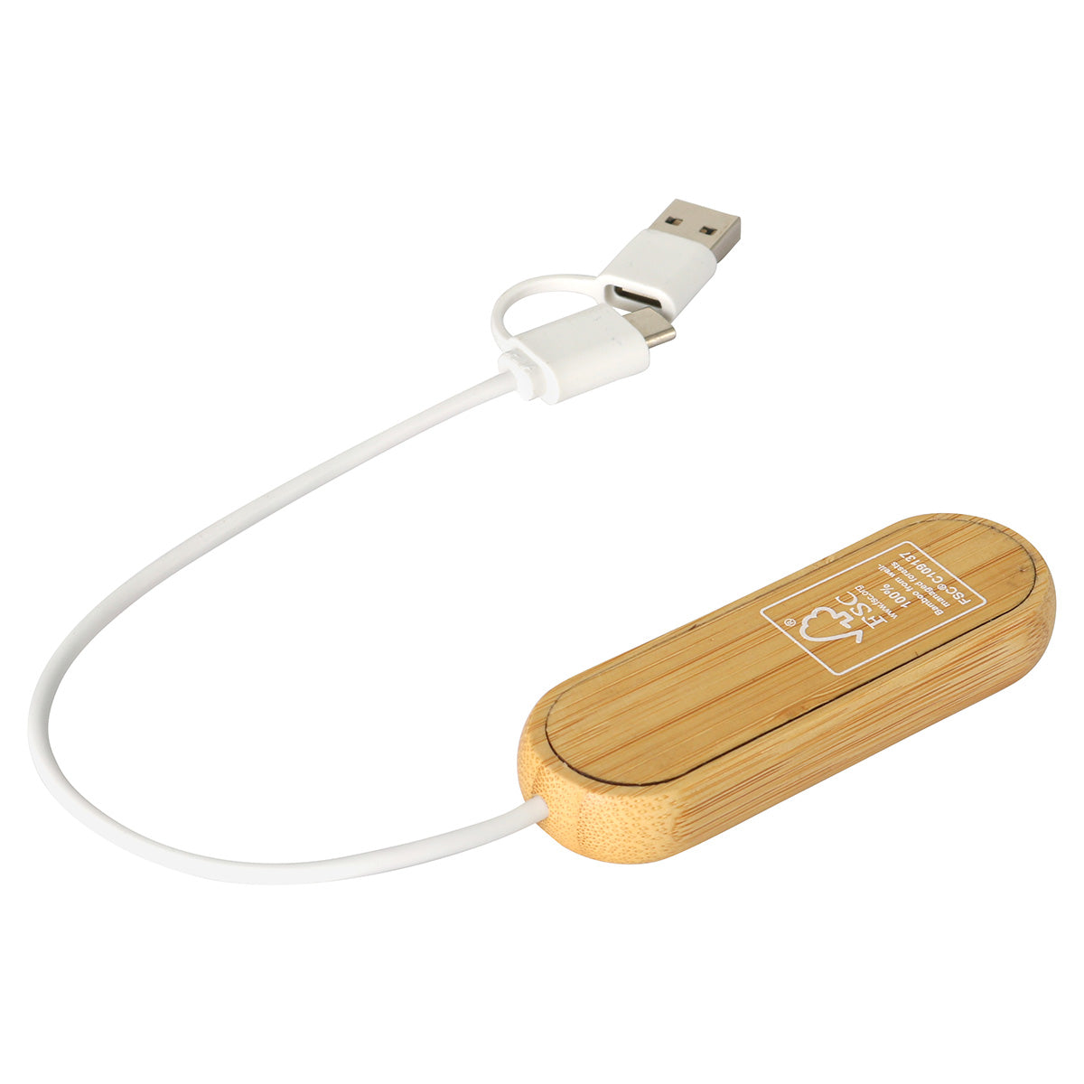 Bamboo/White Bamboo Dual Port USB & Type-C Hub