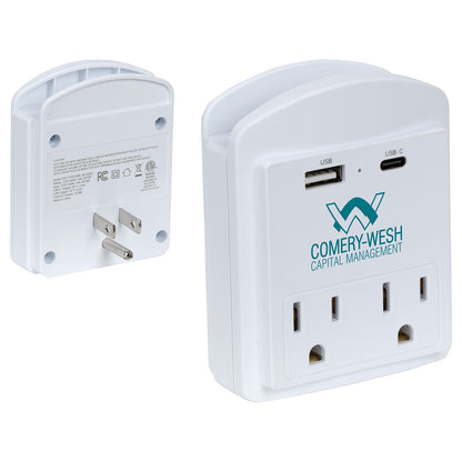 White Flux Wall Charger & Phone Holder with Type-C, USB & AC Outlets