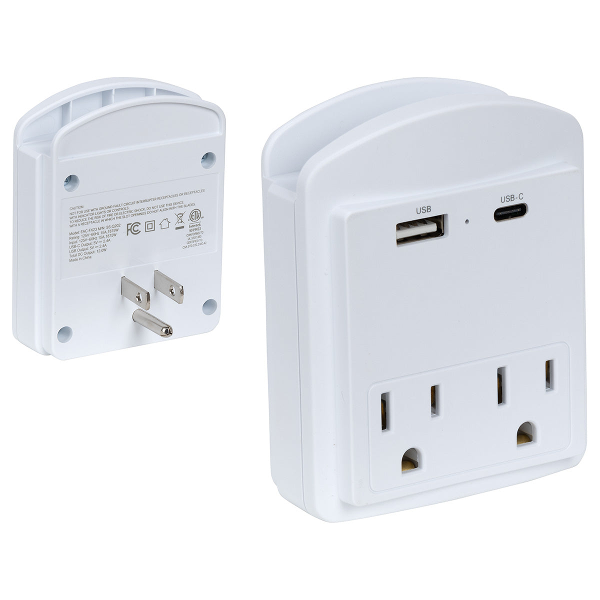 White Flux Wall Charger & Phone Holder with Type-C, USB & AC Outlets