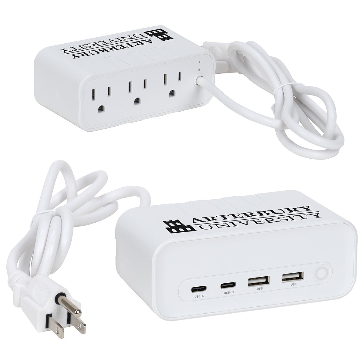 White Relay 5 Ft. Charging Station with Type-C, USB & AC Outlets