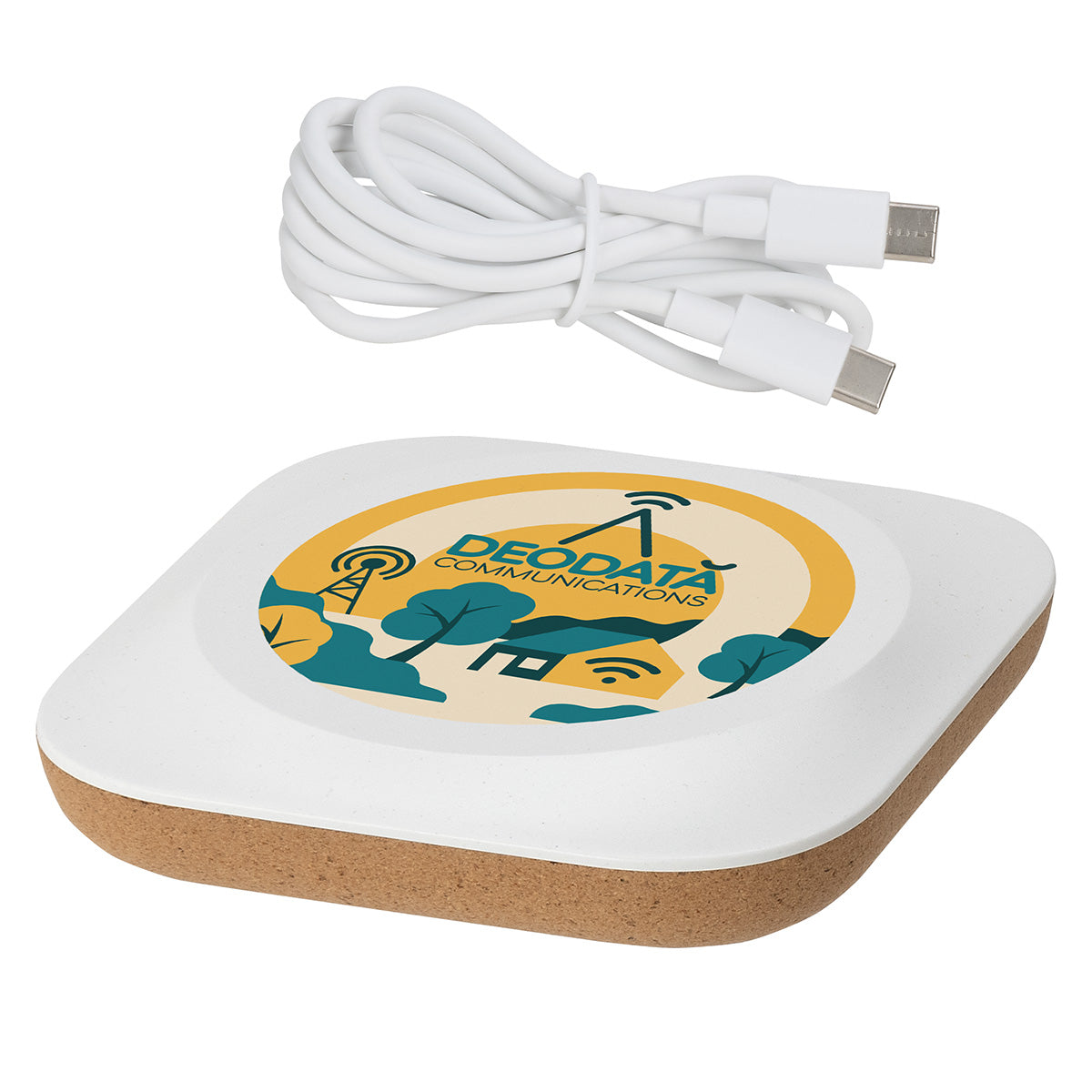 White Trident 15W Wireless Charger Made With FSC® Cork & Recycled Plastic