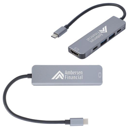 Gunmetal Zing USB-C 5-Port Hub with USB-A, USB-C & HDMI