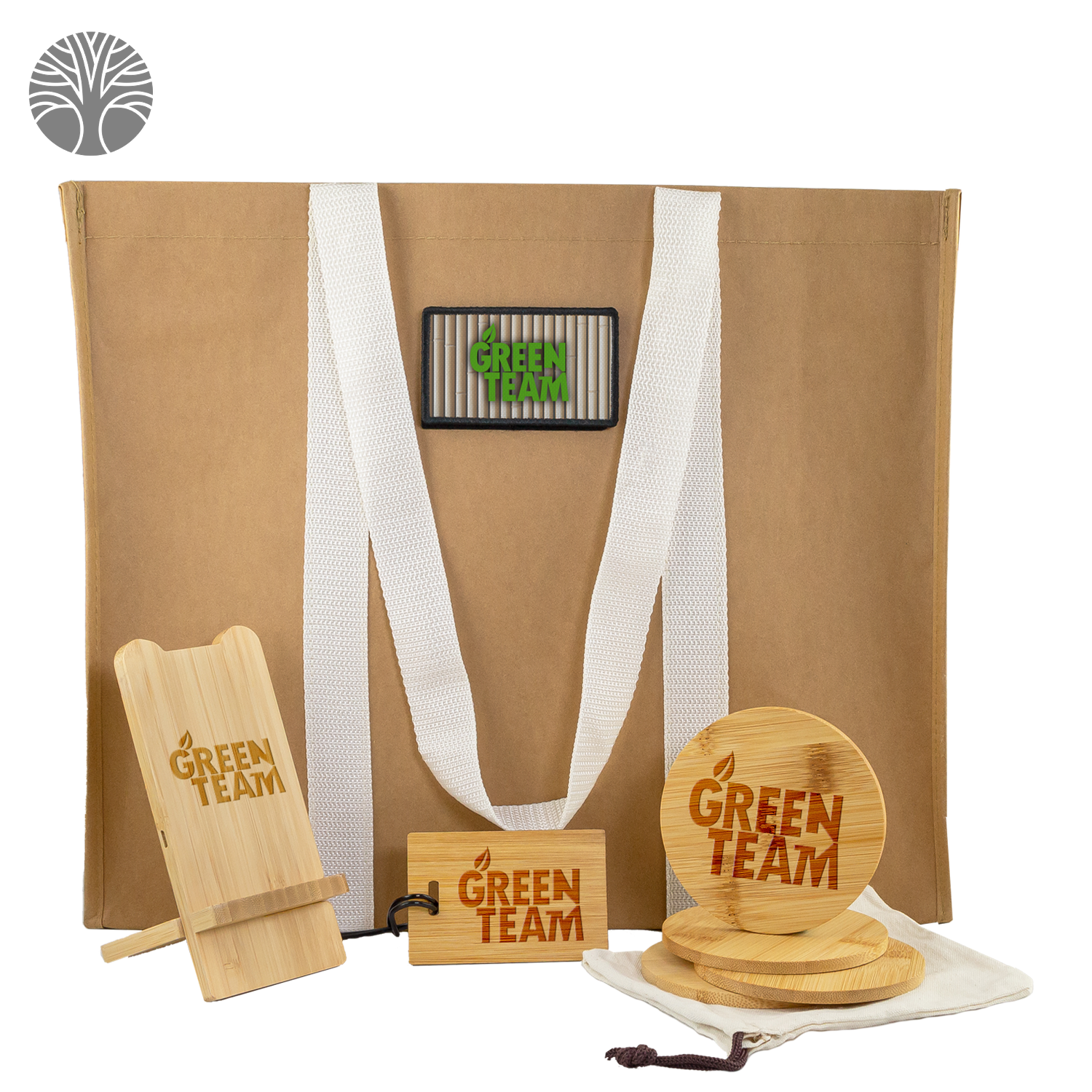 Eco Gift Set with Kraft Tote, Bamboo Charger & Drink Coaster Set