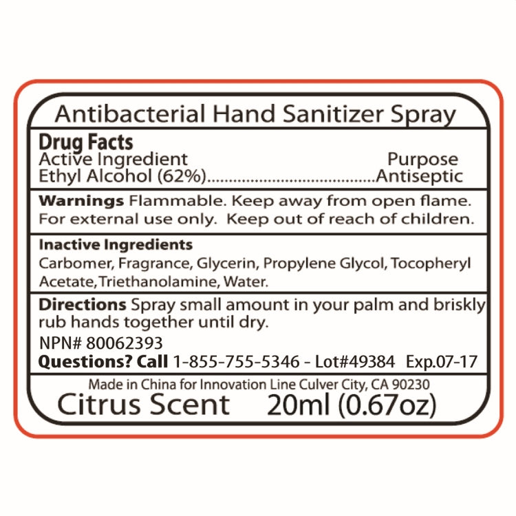 20 ml. Antibacterial Hand Sanitizer Spray in Credit Card Shape Bottle (PhotoImage ® Full Color)