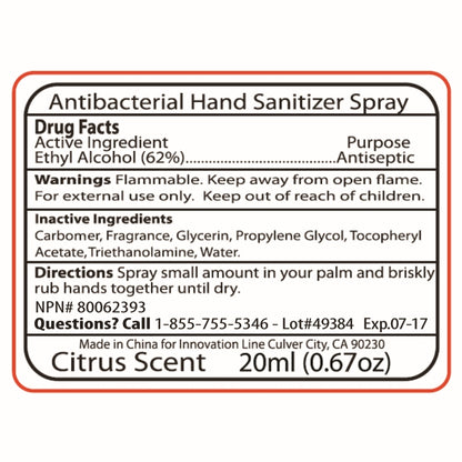 20 ml. Antibacterial Hand Sanitizer Spray in Credit Card Shape Bottle (PhotoImage ® Full Color)