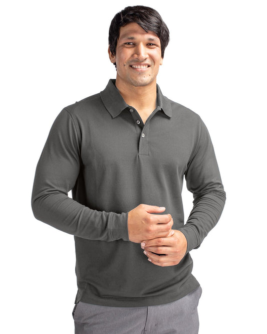 Elemental Grey Cutter & Buck Advantage Eco Tri-Blend Pique Mens Big and Tall Long Sleeve Polo Big & Tall  - 2XB