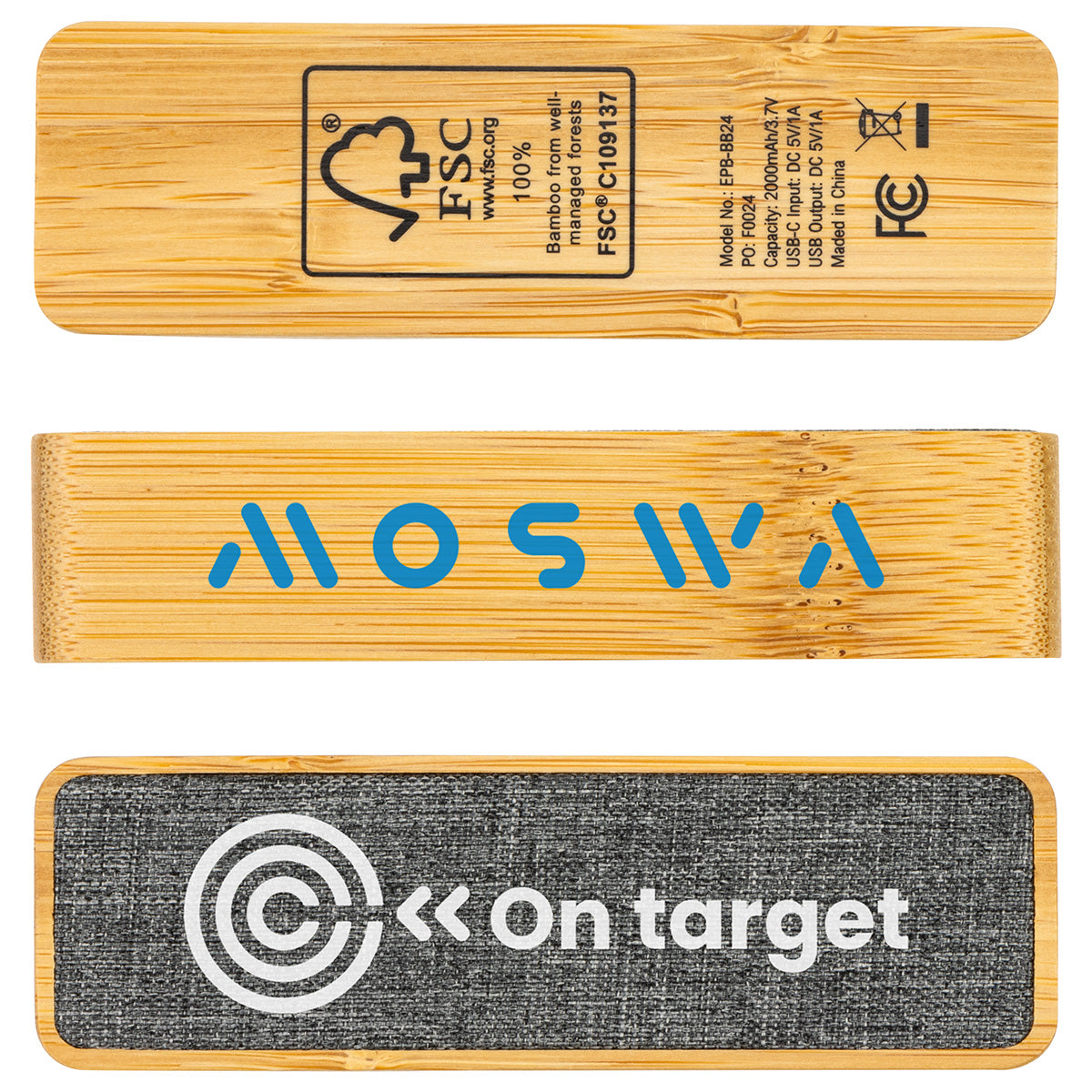 Gray FSC® Bamboo/RPET 2000mAh Mini Power Bank