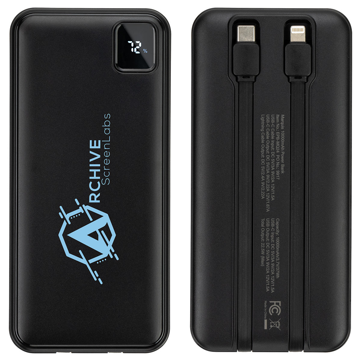 Marquis 10000mAh 20W PD Power Bank with Built-In Cables
