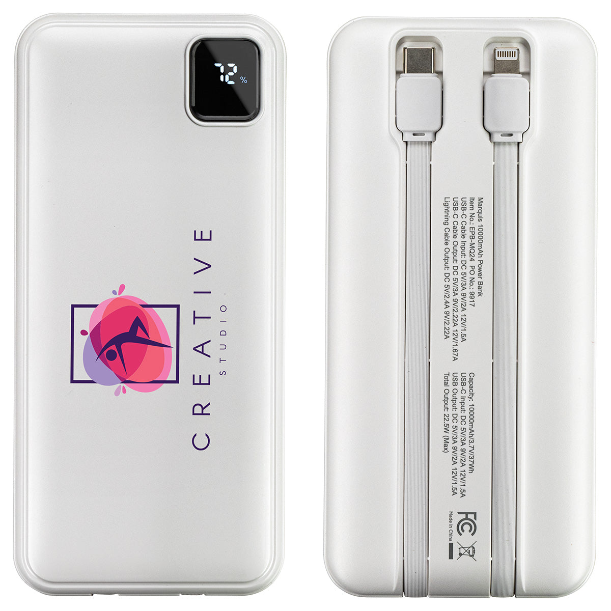 Marquis 10000mAh 20W PD Power Bank with Built-In Cables