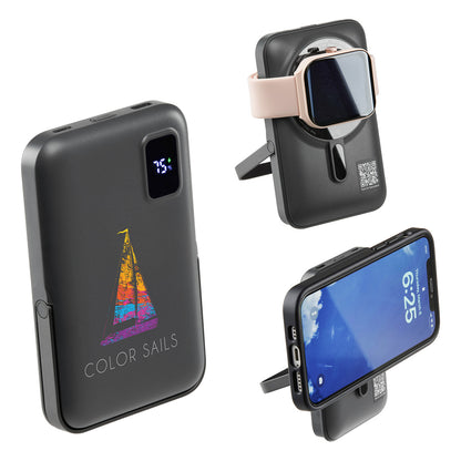 Regal 10000mAh 20W PD Power Bank w/15W Magnetic Wireless Charger, Watch Charger & Phone Stand