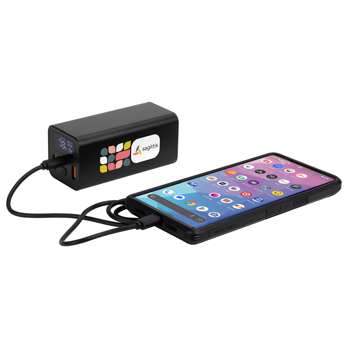 Black Touring 20000mAh 65W PD Power Bank with Type-C & Dual USB Ports