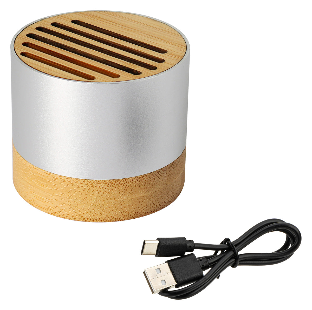 Silver EcoSound Bamboo/Recycled Aluminum Wireless Speaker