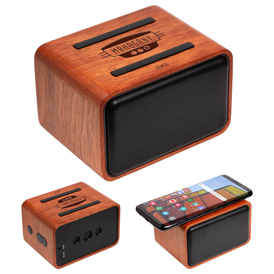 Brown FSC® Mahogany Wireless Speaker with Wireless Charger