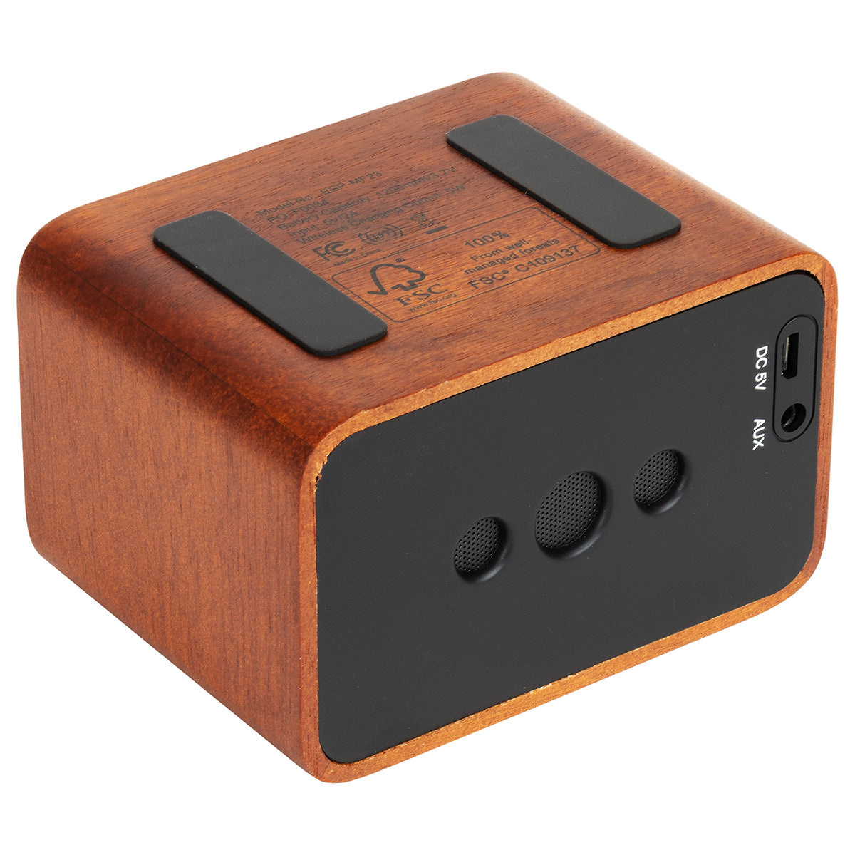 Brown FSC® Mahogany Wireless Speaker with Wireless Charger