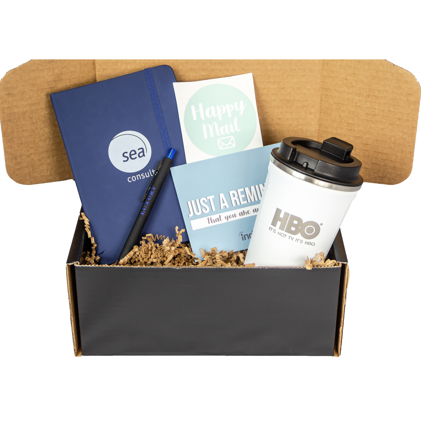 Executive Gift Set with Journal, Tumbler & Super Glide Pen in Black Mailer Box