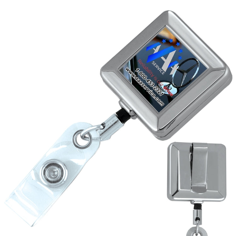 32" Cord Square Chrome Solid Metal Retractable Badge Reel and Badge Holder