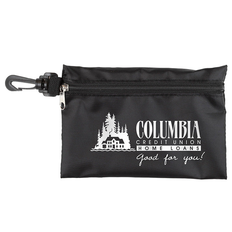 7-1/2” W x 5” H - “Milos” Large Zipper Storage Pouch Bag with Plastic Hook