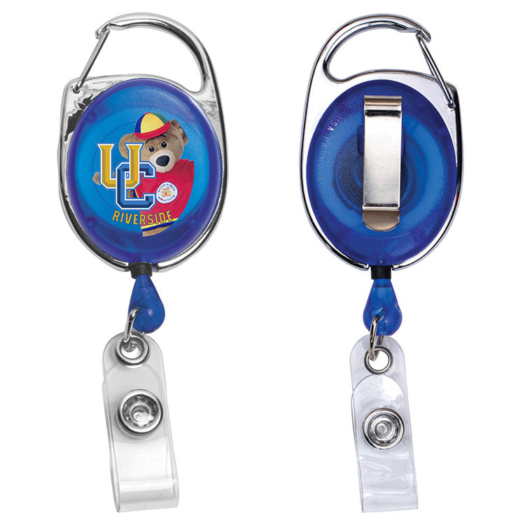 "Oberlin PI" 30” Cord PhotoImage ® Full Color Imprint* Retractable Carabiner Style Badge Reel and Ba