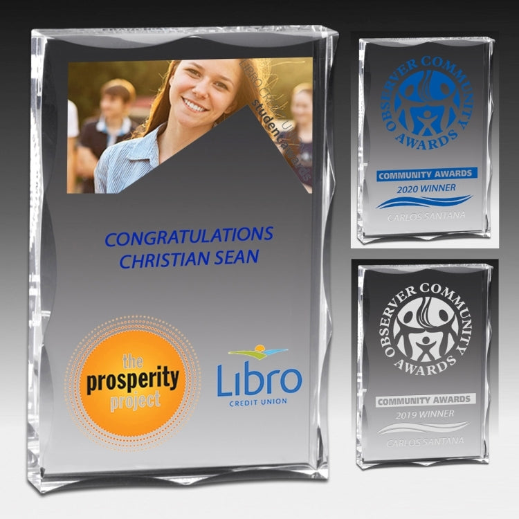 Laser Engraved Scalloped Edge Rectangular Acrylic Paperweight Award (4"x 6"x 1")