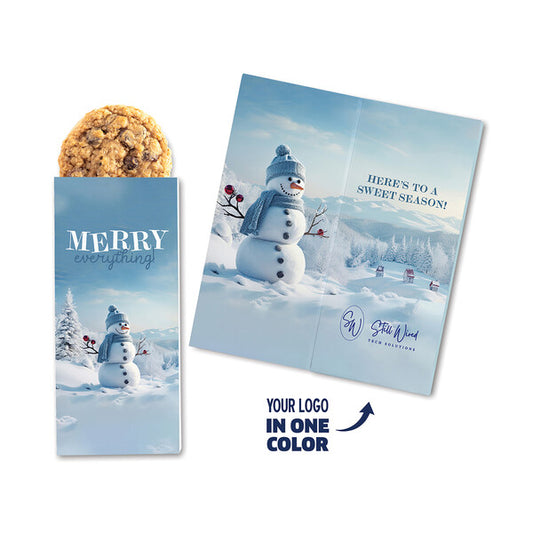 One Color Foil-Stamped Stock Snowman Sweeter Cards with Oatmeal Raisin Cookies