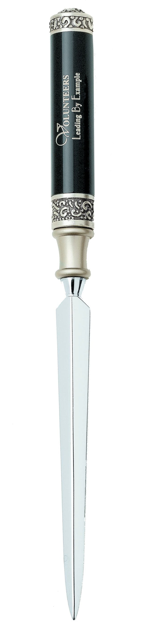 Intalica Letter Opener with Cast Metal Appointments and Black High Gloss Body