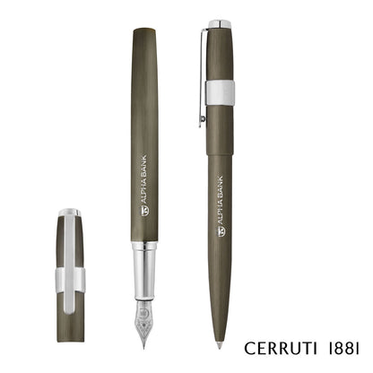 Cerruti 1881® Block Brushed Ballpoint Pen & Fountain Pen Set