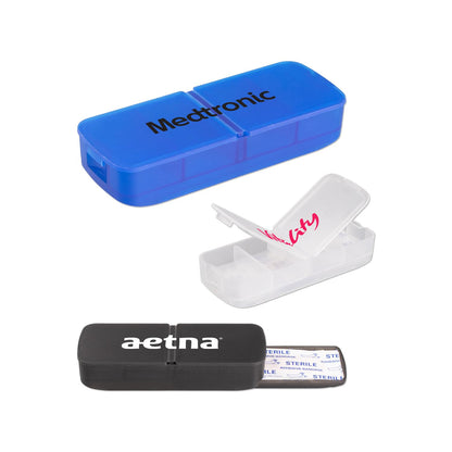 Blue Pill Holder with Bandage Dispenser