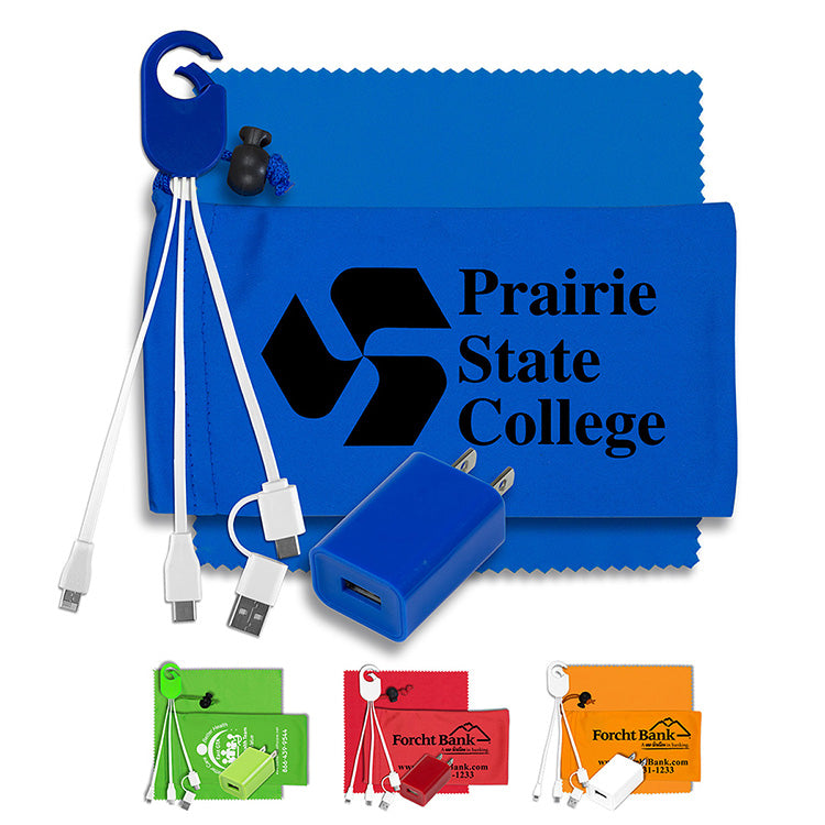 "Pacifica " Mobile Tech Wall Charging Kit in Microfiber Cinch Pouch