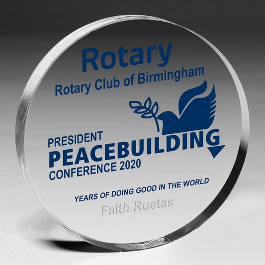 Laser Engraved Circle Paperweight - 4” dia x 3/4”
