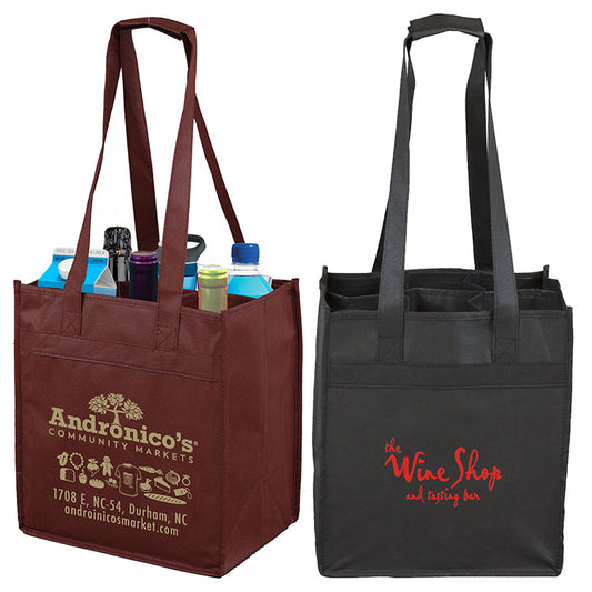Black 10"W x 11"H x 7”Gusset - "THE SONOMA" 6 Bottle Wine Tote Bag