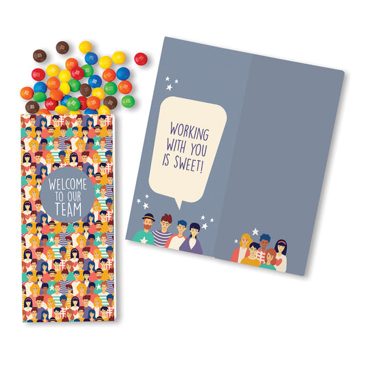 One Color Foil-Stamped Stock Welcome Sweeter Cards with Candy Coated Chocolate Bitz