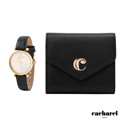 Cacharel® Alma Wallet & Odeon Watch - Black