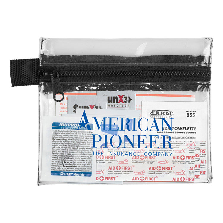 "LAZY DAY" 31 Piece Advanced First Aid Sun and Outdoors Kit in Zipper pack Components