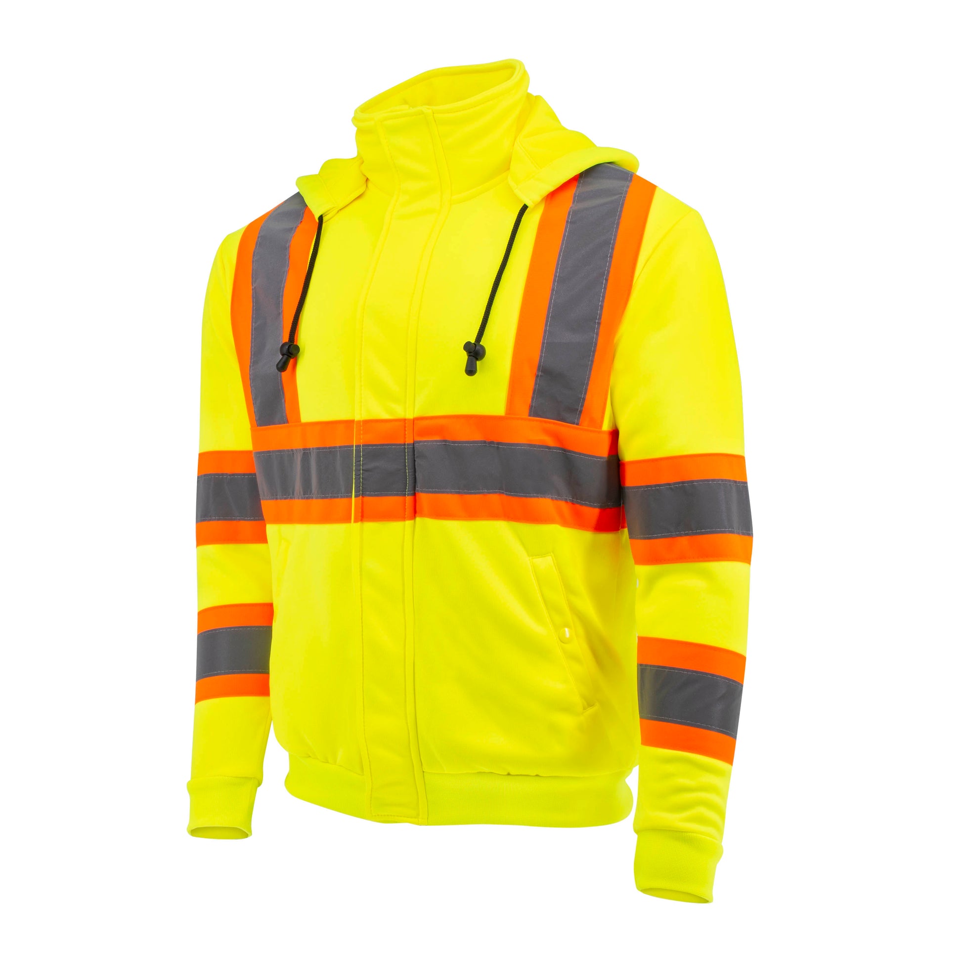 SW01X-2 High Neck Zip Front X-Back Hooded Sweatshirt - Hi Vis Lime - XL