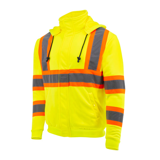 SW01X-2 High Neck Zip Front X-Back Hooded Sweatshirt - Hi Vis Lime - XL