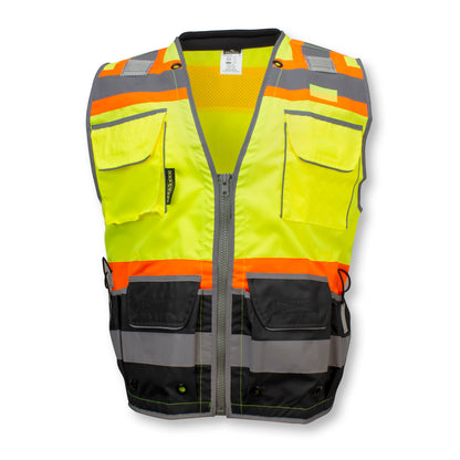 SV55B Class 2 Heavy Woven Color Blocked Two Tone Engineer Vest - Green - Size 2X
