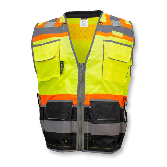 SV55B Class 2 Heavy Woven Color Blocked Two Tone Engineer Vest - Green - Size 2X