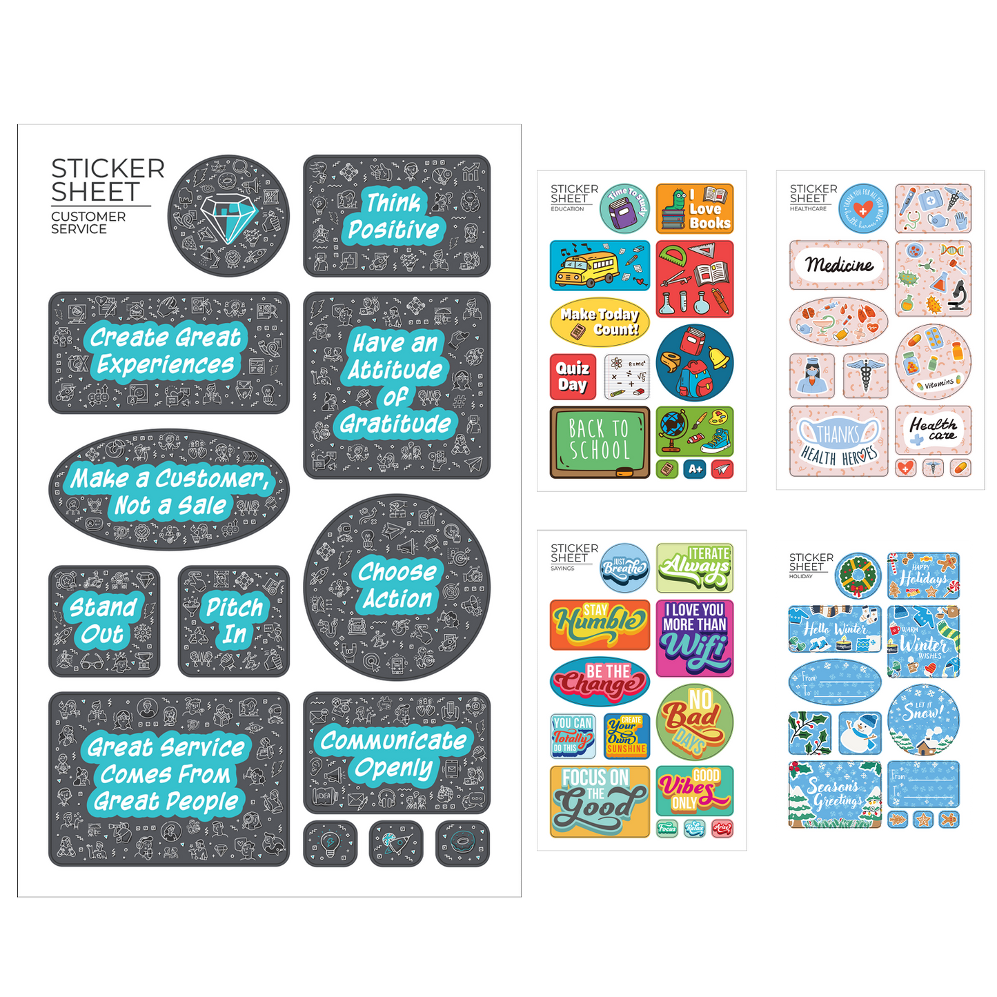 White Flair 7" X 11 " Sticker Sheet