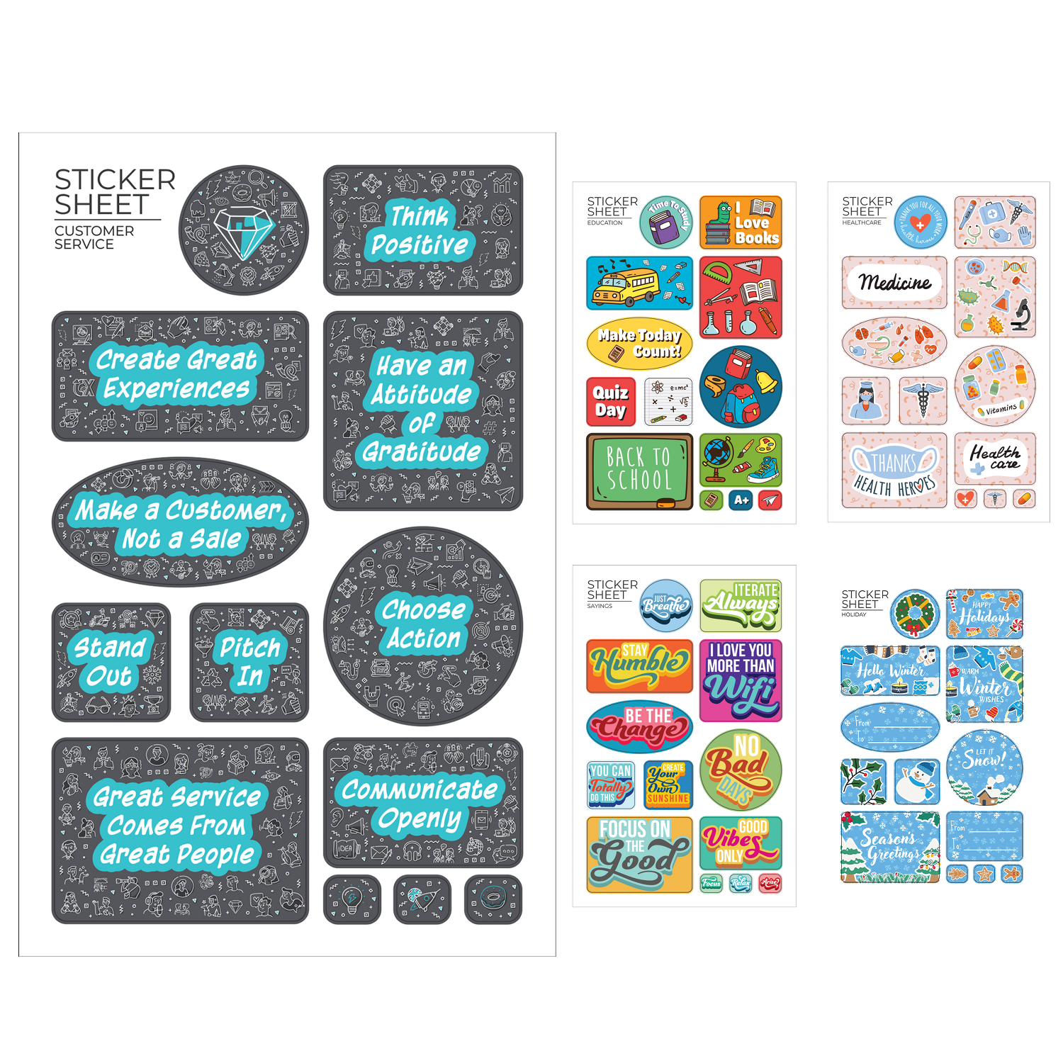 White Flair 7" X 11 " Sticker Sheet