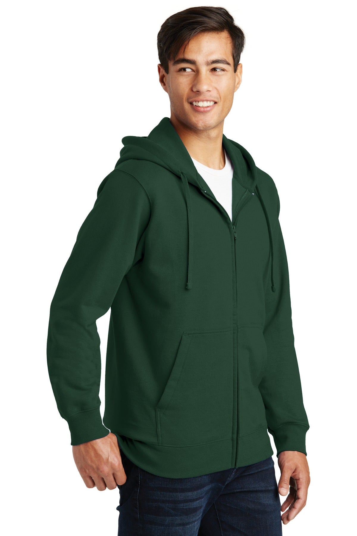 Forest Green Port & Company Fan Favorite Fleece Full-Zip Hooded Sweatshirt. PC850ZH