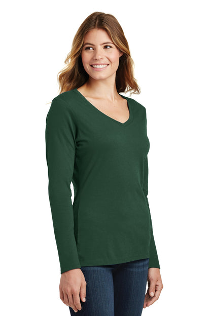 Forest Green Port & Company Women's Long Sleeve Fan Favorite V-Neck Tee. LPC450VLS