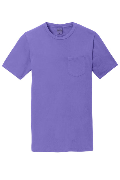 Front View of Amethyst Port & Company Beach Wash Garment-Dyed Pocket Tee. PC099P