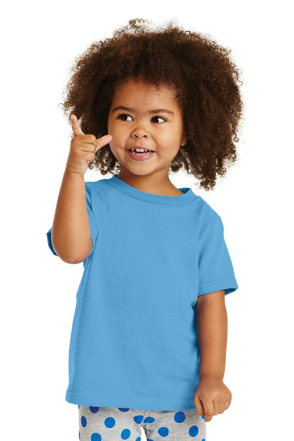 Front View of Aquatic Blue Port & Company Toddler Core Cotton Tee. CAR54T