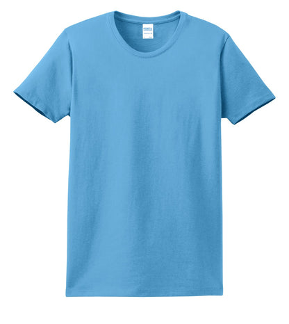 Front View of Aquatic Blue Port & Company Women's Essential Tee. LPC61